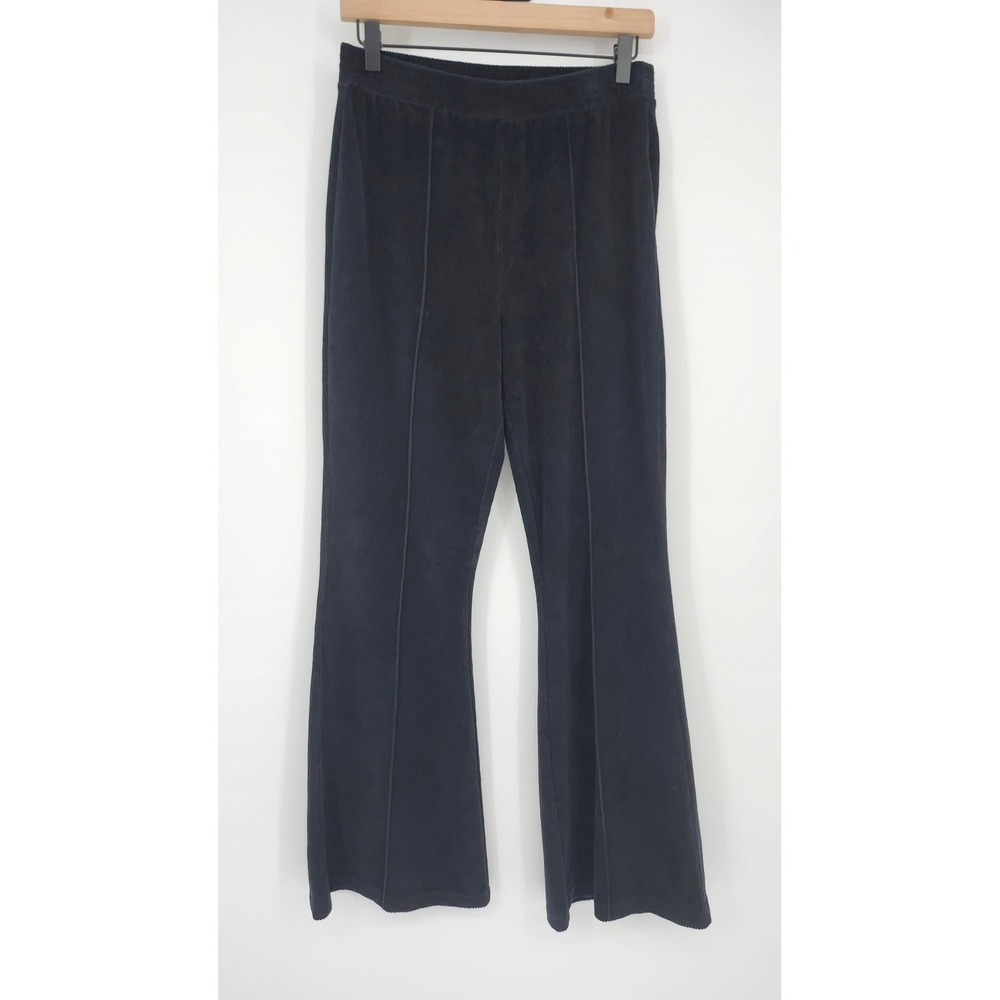 Aerie Groove On Ribbed Velour Flare Pant Size M Black Wide Wale Cozy Soft Grunge - Picture 2 of 8